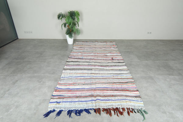 Flat woven Moroccan rug - Multicolor striped wool carpet - 4.3 ft x 9 ft