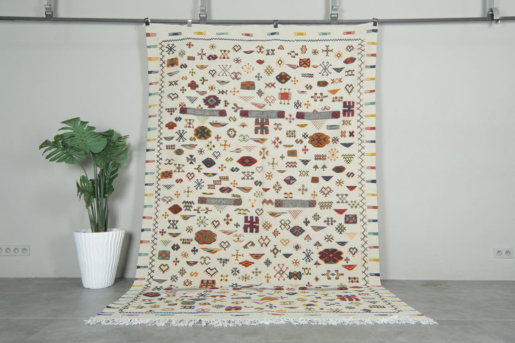 Authentic Moroccan Kilim Rug 6.3 ft × 9.8 ft