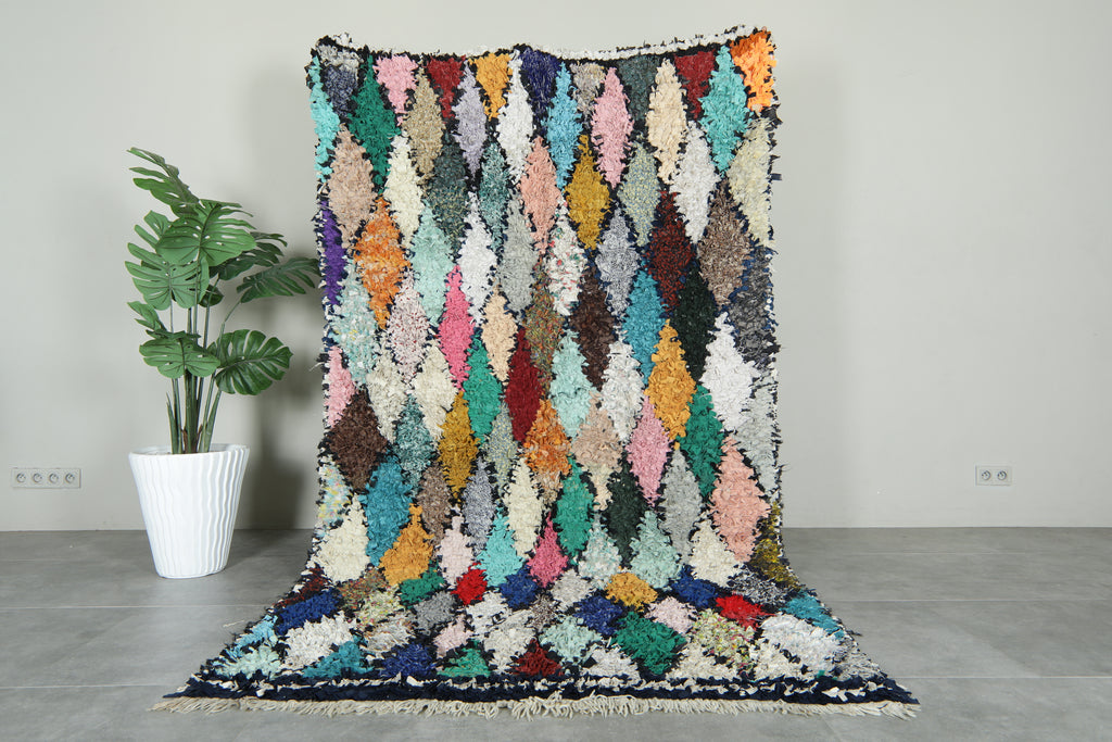 Boucherouite Moroccan rug - 5.2 ft x 9.5 ft - Multicolor diamond design