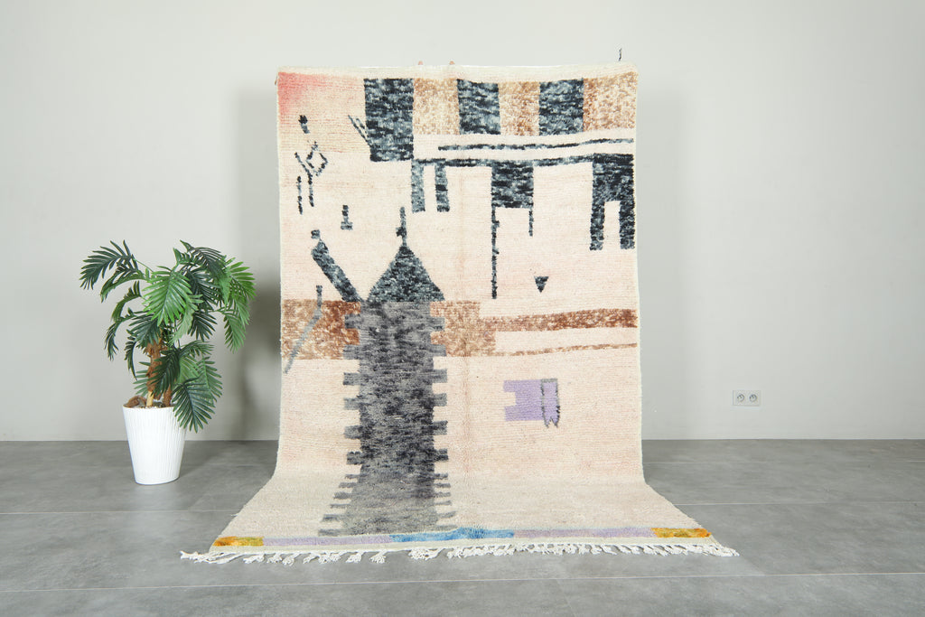 Geometric Moroccan wool rug - 5.1 ft x 8.1 ft - Handmade rug