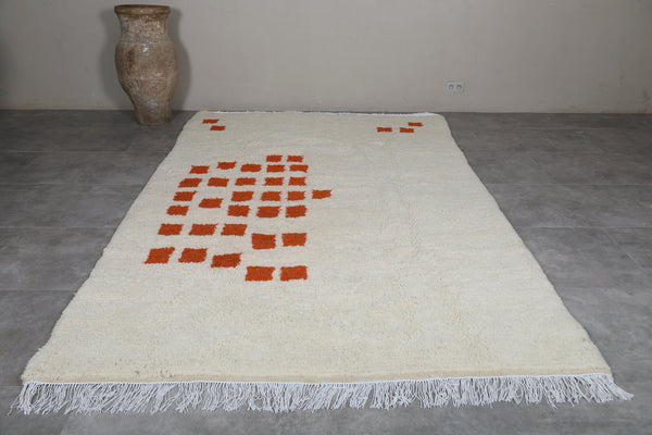 Modern Moroccan rug 7.1 x 10.5 ft - Ivory with terracotta square accents