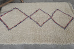 Small Moroccan Berber Runner Rug – 3 FT X 4.3 FT | Beige Rug with Purple & Red Diamond Pattern