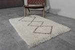 Small Moroccan Berber Runner Rug – 3 FT X 4.3 FT | Beige Rug with Purple & Red Diamond Pattern