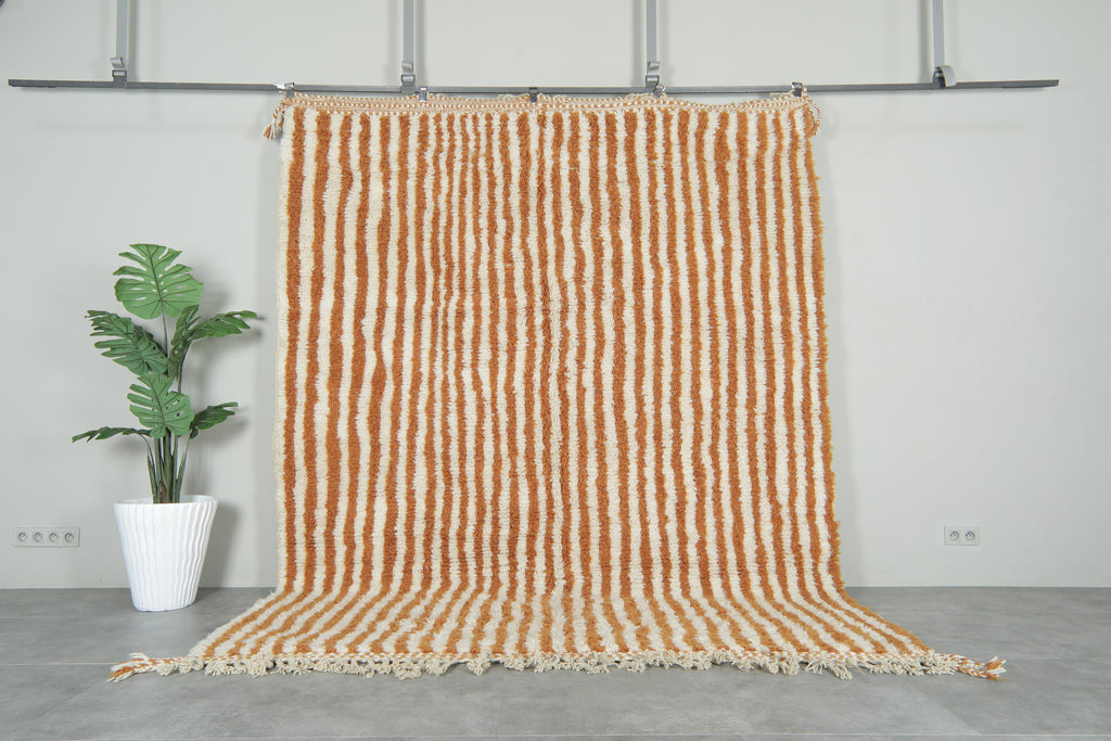 Handmade Moroccan rug – Lines in orange & white - Custom rug