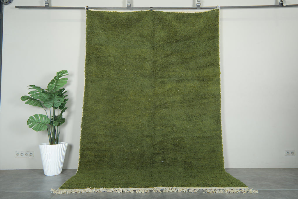 Green Moroccan beni ourain rug - 7 ft x 10.8 ft - Minimalist wool rug