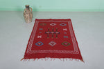 Handwoven Moroccan Rug – Red Berber Design 3.2 FT x 4.9 FT | Authentic Tribal Carpet