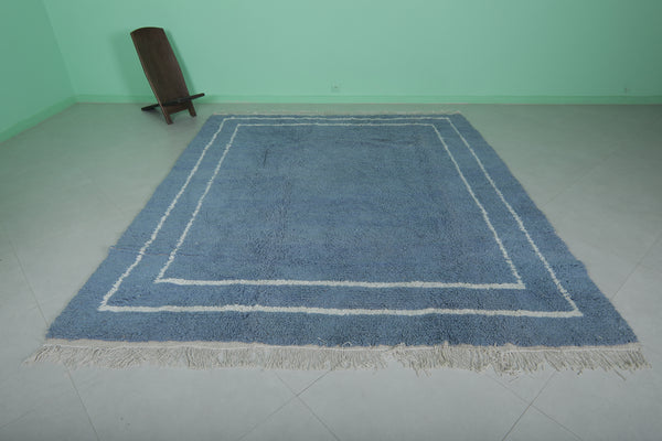 Minimalist blue Moroccan rug - Handwoven berber wool | 8.2 x 9.8 ft