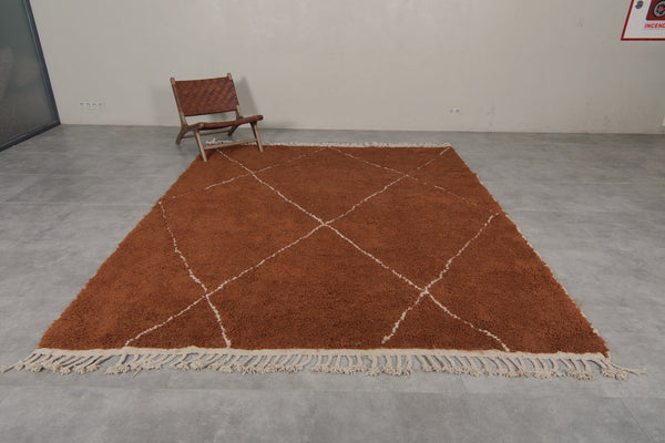Brown moroccan rug – Custom wool rug with white stripes