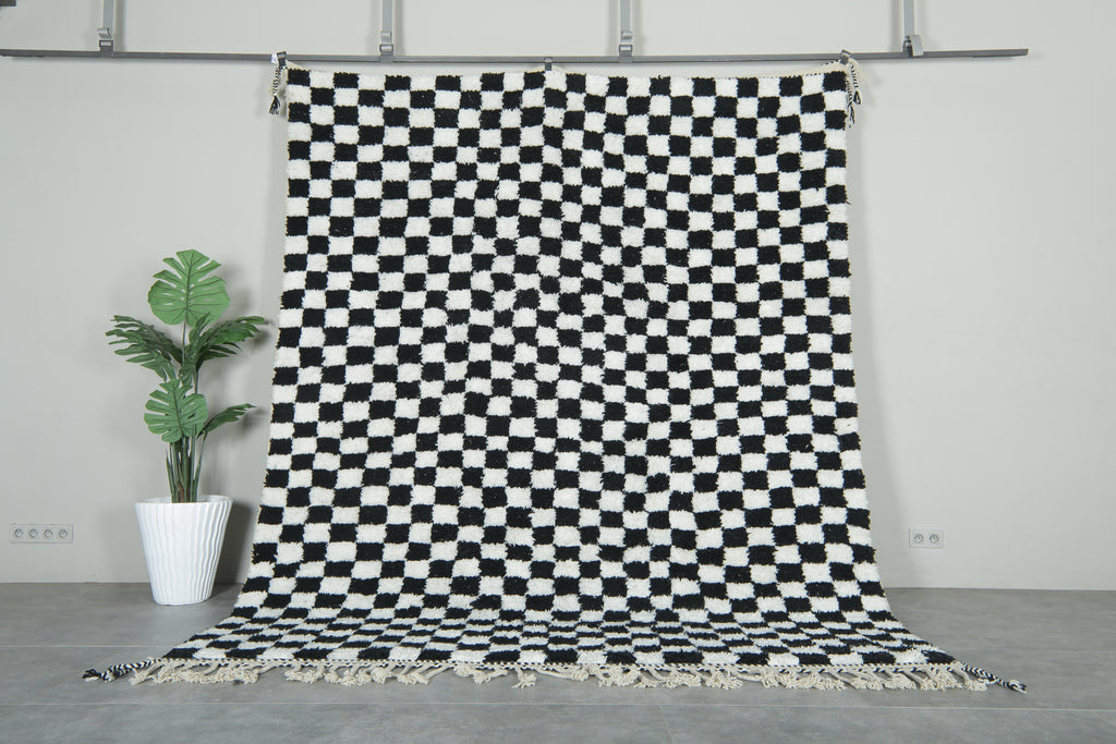 Black & white checkered Moroccan beni ourain rug - 8.4 ft x 10.4 ft
