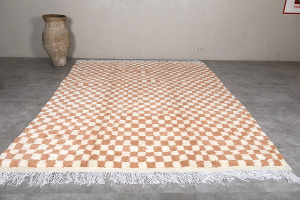 Handmade Moroccan checkered rug 8.5 x 11.8 ft - Beige & white berber design