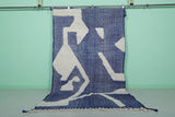 Kilim Moroccan Rug – Bold Blue & White Abstract Design | 7.3 x 9.1 FT