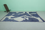 Kilim Moroccan Rug – Bold Blue & White Abstract Design | 7.3 x 9.1 FT