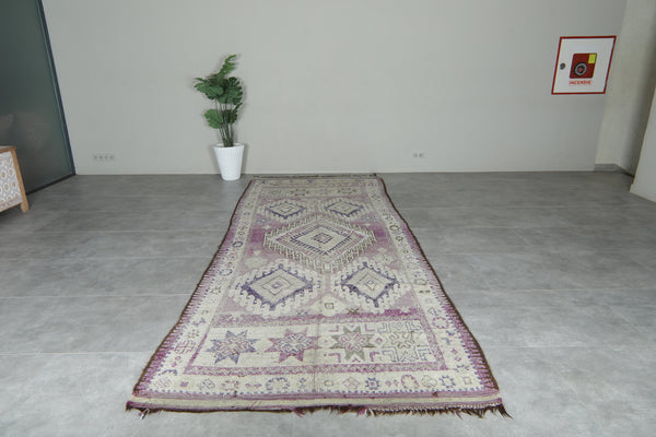 Vintage Moroccan runner rug in dusty rose, Purple, and beige - 5.2 ft x 13.9 ft