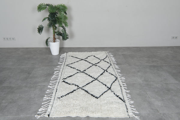 Small Moroccan beni ourain rug 3.2 x 6.3 ft - Handwoven wool carpet