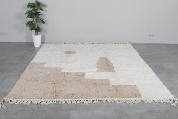 White & light brown custom size rug – Handmade minimalist moroccan design