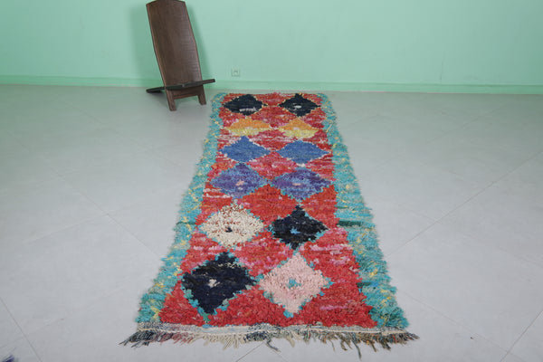 Colorful entryway Moroccan boucherouite rug – 3 FT x 9.8 FT | Handwoven bohemian decor