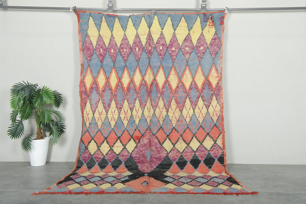 Moroccan boucherouite rug with multicolor diamond design - 5.4 ft x 8.2 ft