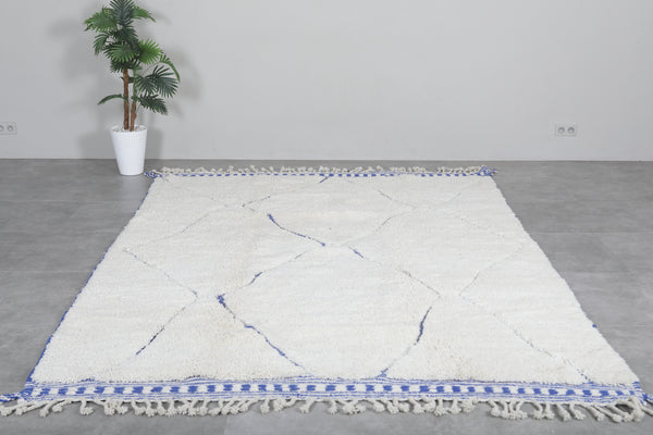 White custom size carpet with blue patterns – Handmade Moroccan rug