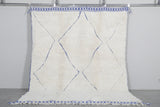 White Custom Size Carpet with Blue Patterns – Handmade Moroccan Rug