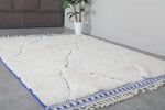 White Custom Size Carpet with Blue Patterns – Handmade Moroccan Rug