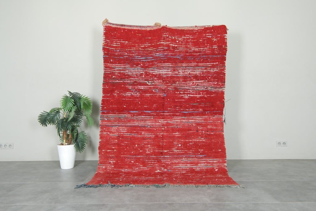 Red flat woven Moroccan rug - 5.1 ft x 7.6 ft - Vibrant handcrafted design
