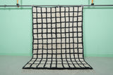 Handmade Berber Beni Ourain Rug – 4.6 x 6.5 ft Black and White Grid