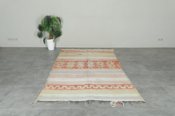 Vintage Moroccan striped rug - 4.7 ft x 8.2 ft - Handwoven wool carpet