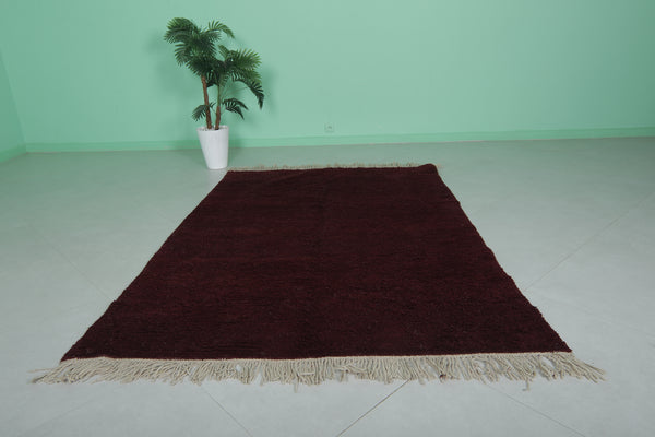 Moroccan beni ourain rug - 5.2 x 7.6 FT deep burgundy wool area rug