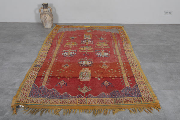 Authentic red wool Moroccan berber rug – 4.4 x 7.9 FT | Handwoven artisan decor | Traditional style
