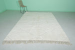 Elegant Moroccan Rug 7.1 X 9.9 FT - Plush Ivory Diamond Pattern with Minimalist Charm