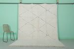 Elegant Moroccan Rug 7.1 X 9.9 FT - Plush Ivory Diamond Pattern with Minimalist Charm