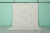 Elegant Moroccan Rug 7.1 X 9.9 FT - Plush Ivory Diamond Pattern with Minimalist Charm