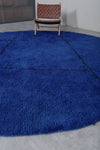 Handcrafted Round Moroccan Rug - 11 Ft, Bold Blue