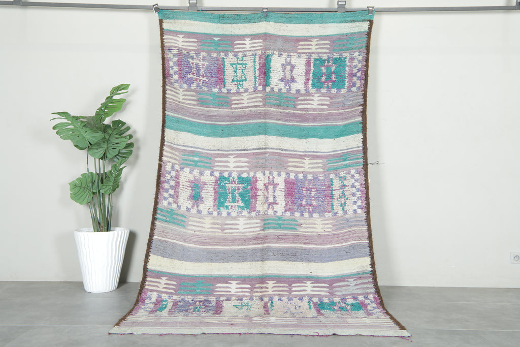 Vintage Moroccan striped geometric rug - 5 ft x 8.7 ft - Handmade wool carpet