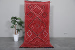 3.8 FT x 8.5 FT Red Azilal Wool Moroccan Carpet - Geometric Pattern, Handwoven