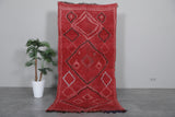 3.8 FT x 8.5 FT Red Azilal Wool Moroccan Carpet - Geometric Pattern, Handwoven