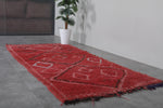 3.8 FT x 8.5 FT Red Azilal Wool Moroccan Carpet - Geometric Pattern, Handwoven