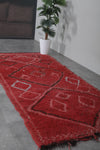 3.8 FT x 8.5 FT Red Azilal Wool Moroccan Carpet - Geometric Pattern, Handwoven