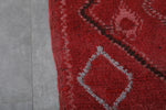 3.8 FT x 8.5 FT Red Azilal Wool Moroccan Carpet - Geometric Pattern, Handwoven