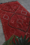 3.8 FT x 8.5 FT Red Azilal Wool Moroccan Carpet - Geometric Pattern, Handwoven