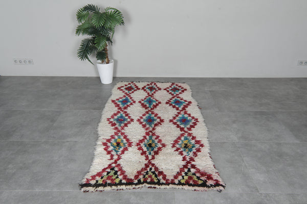 Vintage style Moroccan rug 3.5 x 6.5 ft - Red and blue accents