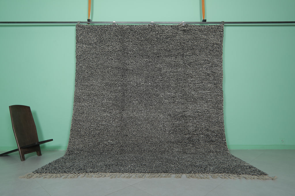 Hand-knotted Moroccan rug 8.5 FT × 10.5 FT | Soft black and white wool