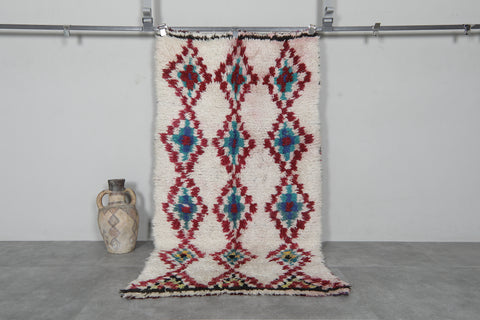 Vintage Style Moroccan Rug 3.5 x 6.5 ft - Red and Blue Accents