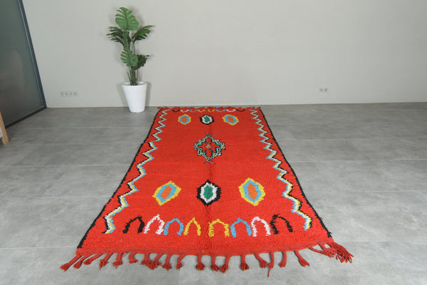 Red and multicolor geometric wool Moroccan rug - 5.1 ft x 11 ft