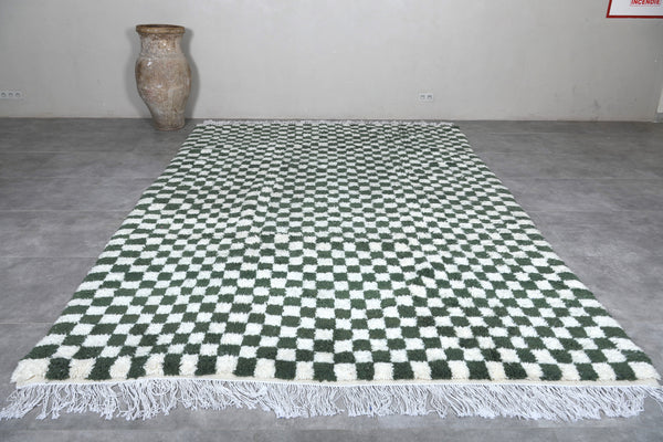 Handmade Moroccan rug 8.3 x 11.9 ft - Green & white checkered pattern