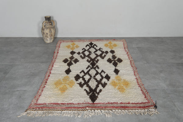 Moroccan vintage rug 3.8 x 6 ft - Tribal berber wool carpet