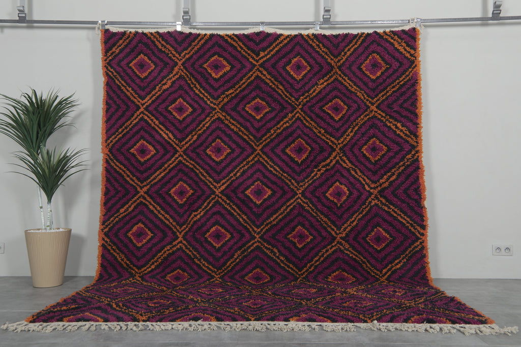 Geometric Moroccan rug - Purple, black & orange - 8.3 FT X 10 FT