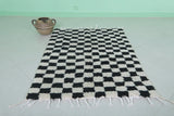 Moroccan Handmade Chess Rug | 3.2 x 4.4 ft | Black and White Checkered Pattern