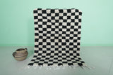 Moroccan Handmade Chess Rug | 3.2 x 4.4 ft | Black and White Checkered Pattern