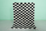 Moroccan Handmade Chess Rug | 3.2 x 4.4 ft | Black and White Checkered Pattern